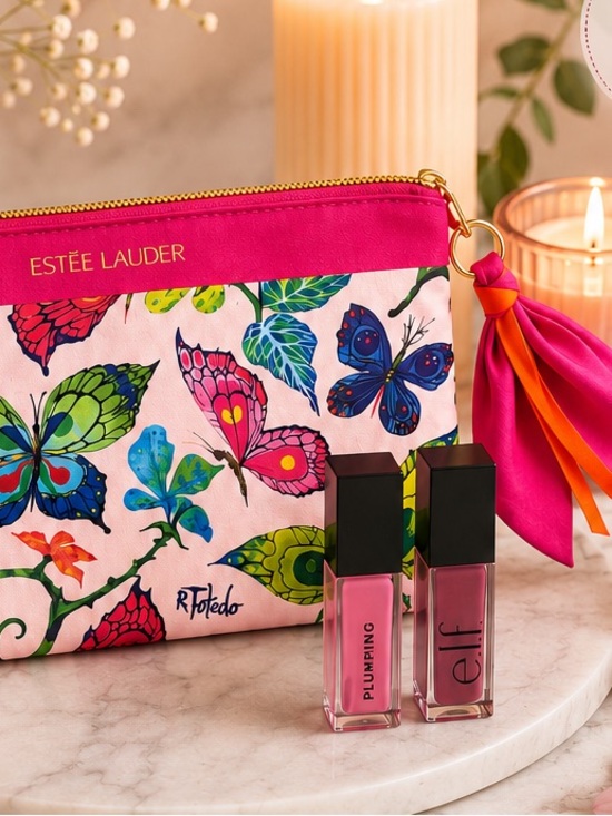 Estee Lauder Other - Estee Lauder Butterfly Cosmetic Bag + e.l.f. Lip Gloss Duo Bundle NEW